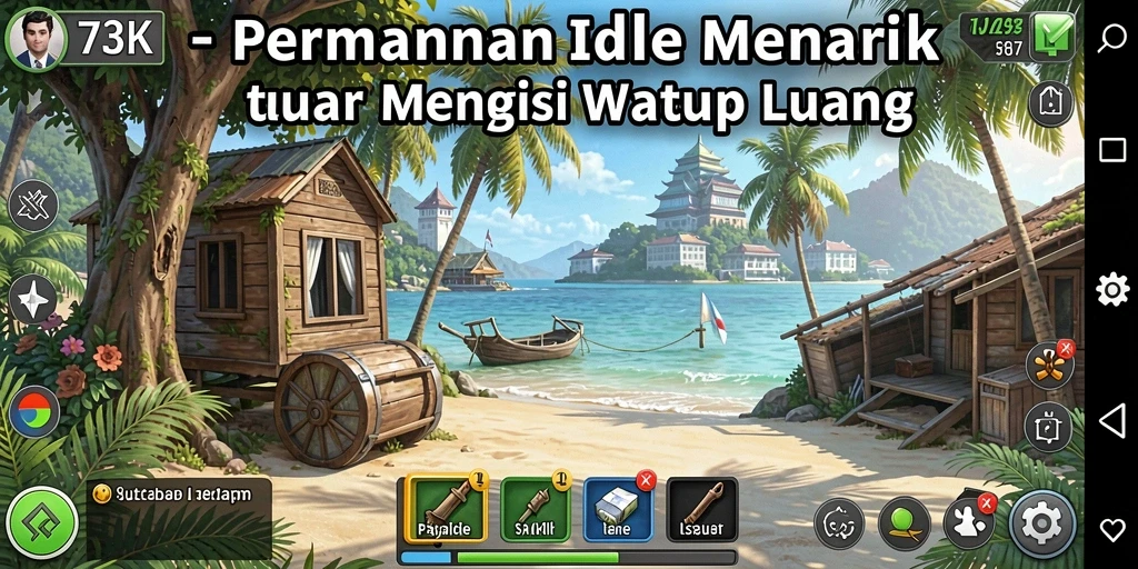 Tampilan gameplay <strong>73K</strong> menampilkan interaksi santai dengan elemen Idle.