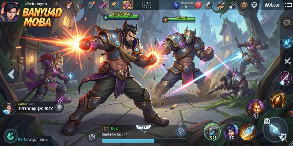 Tampilan screenshot BANYU4D menampilkan aksi pertarungan yang mendebarkan di arena MOBA.