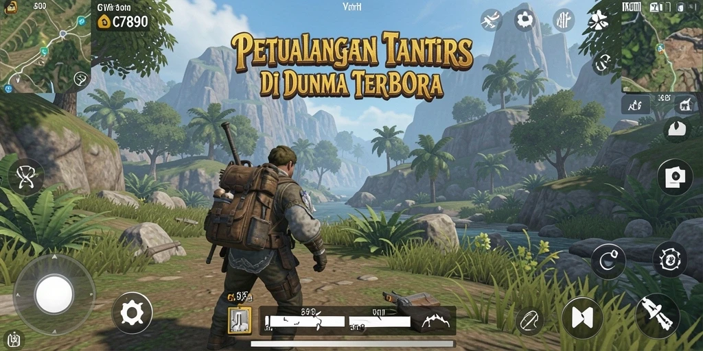 Tampilan gameplay C7890 yang menampilkan eksplorasi dunia terbuka yang luas.