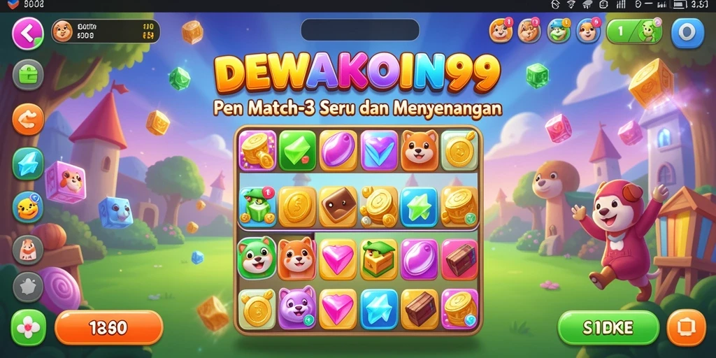 Tampilan gameplay DEWAKOIN99 yang seru dalam gerakan Match-3.