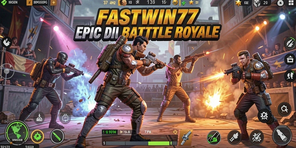 Gameplay seru di FASTWIN77 saat bertempur di arena Battle Royale.