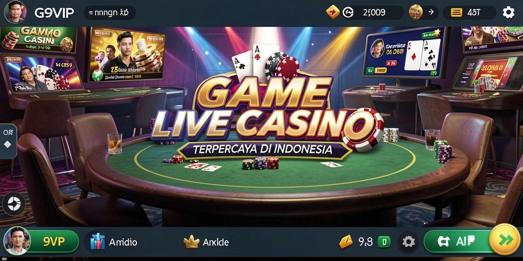 Tampilan gameplay G9VIP yang mendebarkan dengan dealer langsung dan suasana kasino.