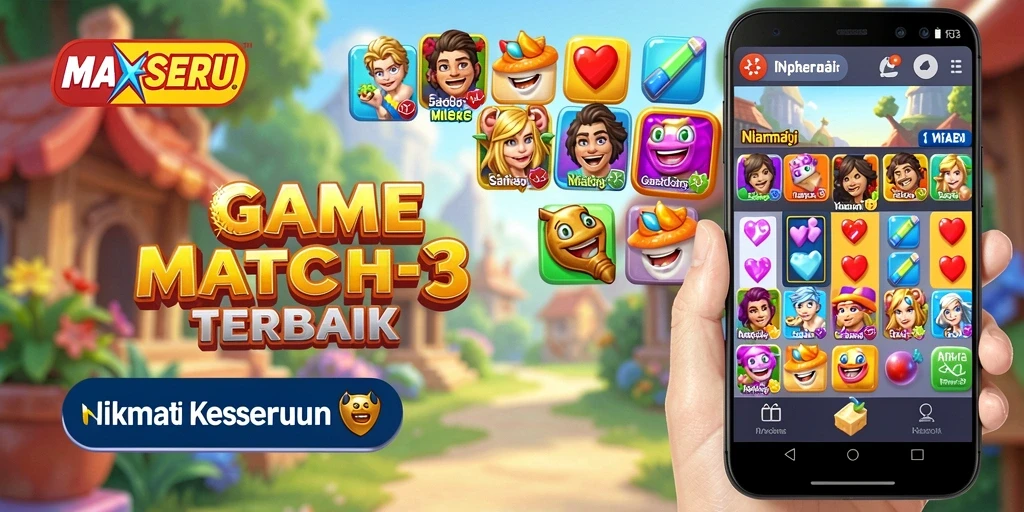 Screenshot MAXSERU menampilkan aksi keseruan gameplay Match-3.