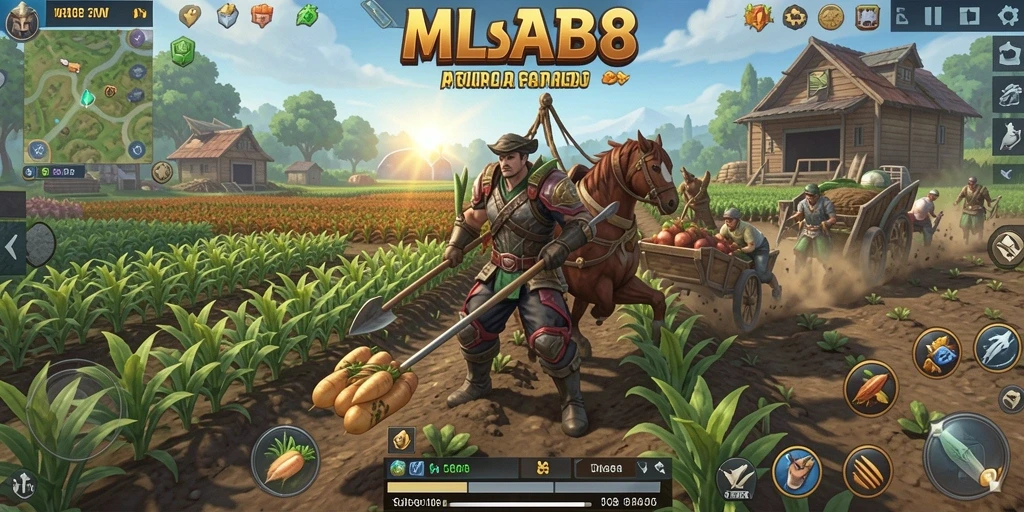 Tangkapan layar utama MLBB8 menunjukkan kebun yang subur dan hewan peliharaan yang lucu.