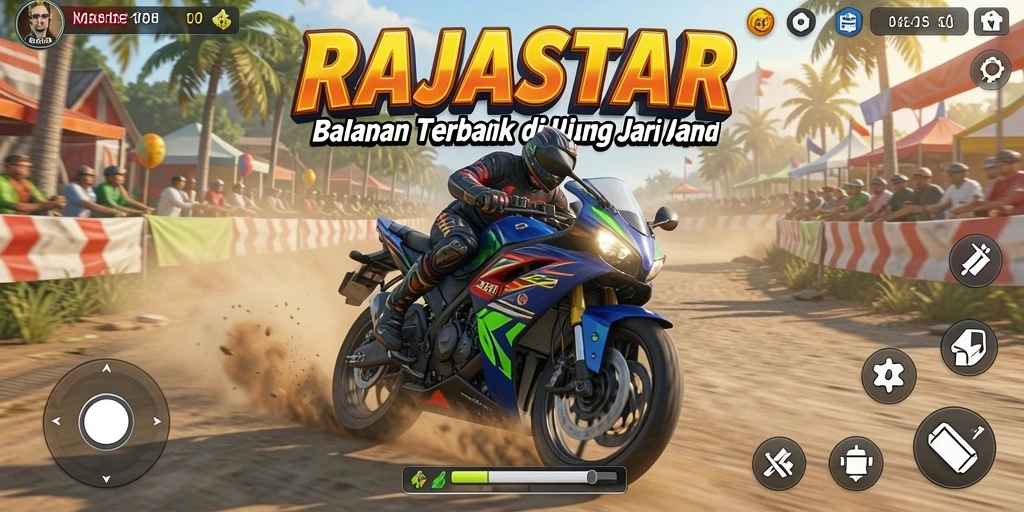Gameplay seru RAJASTAR dengan balapan motor yang cepat.