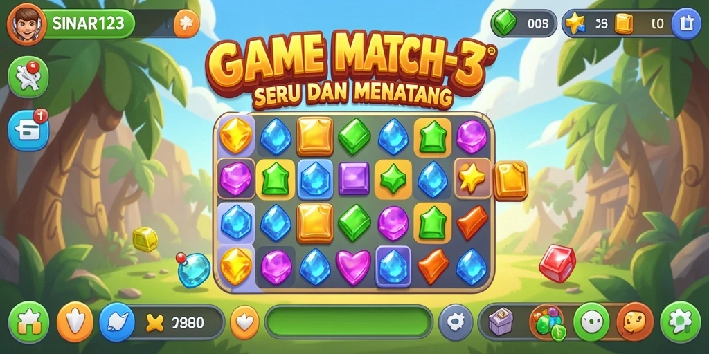 Tampilan gameplay menantang di SINAR123 dengan permata berwarna-warni.