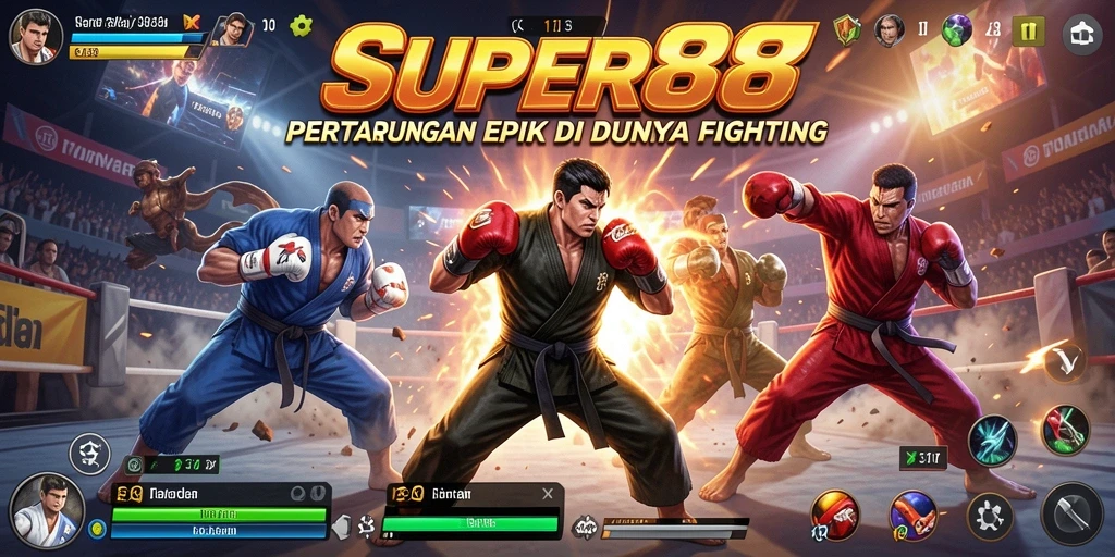 Tampilan gameplay <strong>SUPER88</strong> menampilkan aksi pertarungan yang mendebarkan.