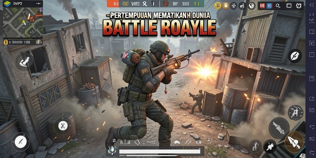 Tangkapan layar utama SVIP2 menunjukkan pertarungan sengit dalam permainan Battle Royale.