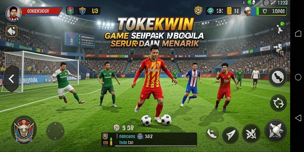 Tampilan gameplay yang menggambarkan aksi seru dalam sepak bola.