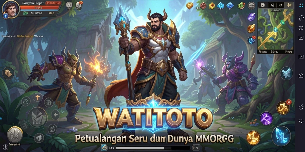 Screenshot gameplay WATITOTO yang menampilkan pertarungan epik dan petualangan.