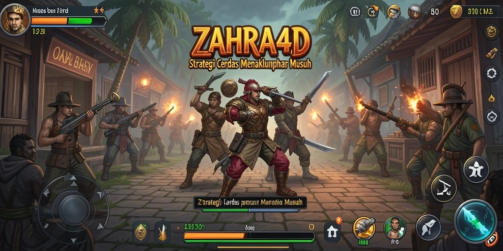 Tangkapan layar utama menampilkan aksi pertempuran strategis di ZAHRA4D.