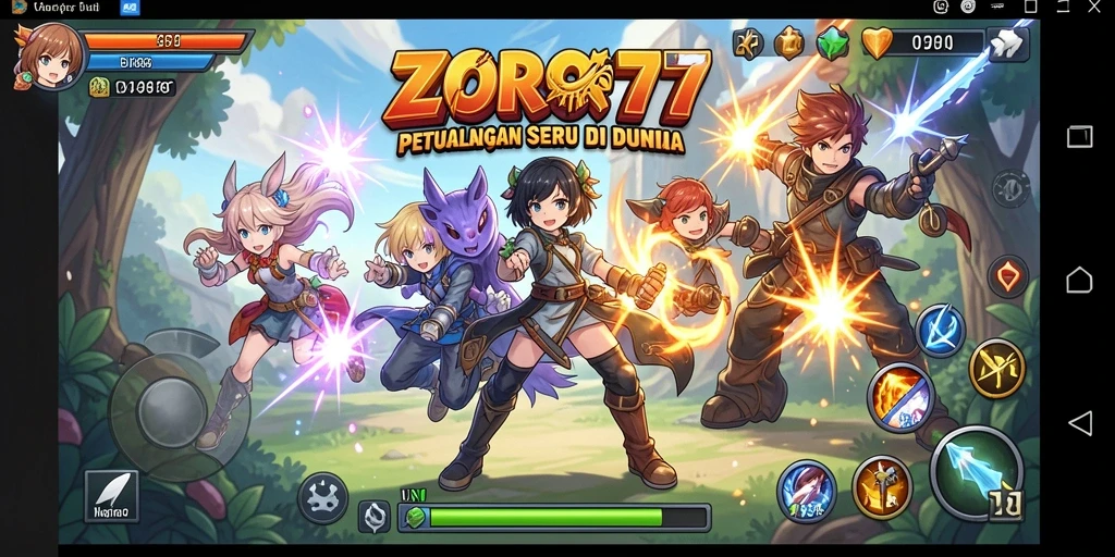 Tampilan gameplay <strong>ZORO77</strong> yang dinamis dan penuh warna.